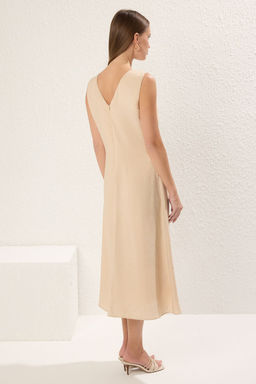 Vizon Duz Kesim Midi Dokuma Elbise TWOSS25EL00288