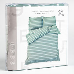 Постельное бельё Этель Дуэт Mint stripes 143х215 см-2шт, 220х240см, 70х70см-2шт, 100% хлопок, поплин  фото 6