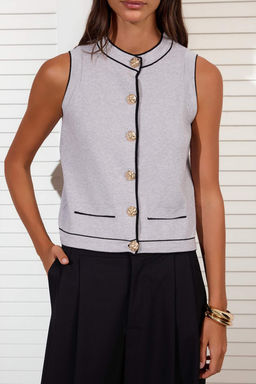 Ac?k Gri Premium Iplik/Ozel Iplik Bisiklet Yaka Renk Bloklu Ince Bluz TWOSS25YE00066