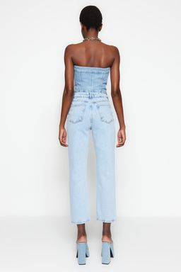 TRENDYOLMILLA Mavi Yuksek Bel Straight Jeans TWOSS23JE00089  фото 17