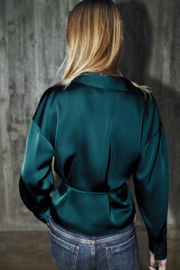 BLUSA SATINADA CINTUR?N / Verde pato - Zara фото 5