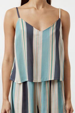 Trendyolmilla Pembe Cizgili Ip Ask?l? Viskon Sortlu Dokuma Pijama Tak?m? THMSS23PT00225 фото 12