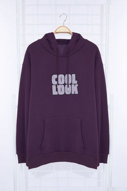 TRENDYOL MAN Mor Oversize/Genis Kesim Kapusonlu Ici Polar/S?cak Tutan Nak?sl? Sweatshirt TMNAW25SW00030 - Trendyolmilla фото 11