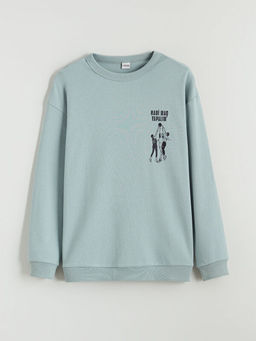 Bisiklet Yaka Slogan Bask?l? Erkek ?ocuk Sweatshirt