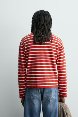 CAMISETA JACQUARD RAYAS AARON LEVINE X ZARA / Blanco / Rojo