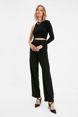 Siyah Straight/Duz Kesim Dokuma Kumas Pantolon TWOAW22PL0321