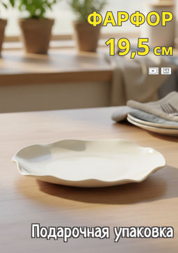 Тарелка закусочная, 20 см, фарфор P, белая, Волнистый край, White ocean