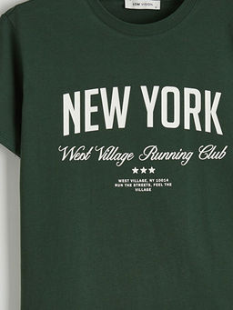 Bisiklet Yaka New York Bask?l? Kad?n Ti??rt