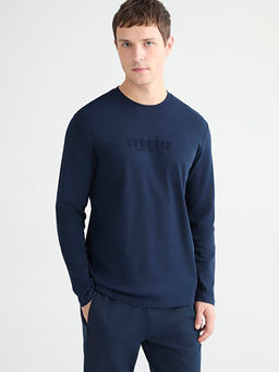 Bisiklet Yaka Uzun Kollu Bask?l? Erkek Ti??rt