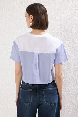 TRENDYOLMILLA Pembe Relaxed/Rahat Kal?p Crop Dokuma Garnili Orme T-Shirt TWOSS25TS00054  фото 8