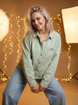 K13553 Джинсовая рубашка OVER SIZE (хлопок) МЯТНЫЙ