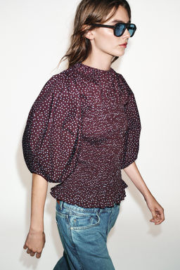 POLKA DOT BLOUSE WITH PUFF SLEEVES - Zara фото 4