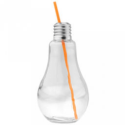 Бутылка стеклянная Лампочка 0,85л, д11см h21,5см, д/горла 2,5см, с трубочкой, винтовая металлическая крышка с отверстием для трубочки (д/основания 5,5см) (Китай) - Домашняя мода фото 2