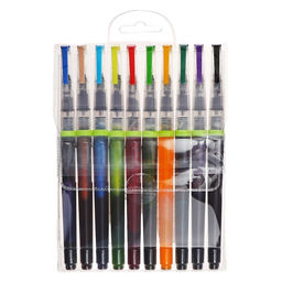 Набор кистей синтетика 10 штук заправленная тушью, 10 цветов