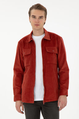 Мужская рубашка с длинным рукавом кирпичного цвета Неожиданная скидка в корзине