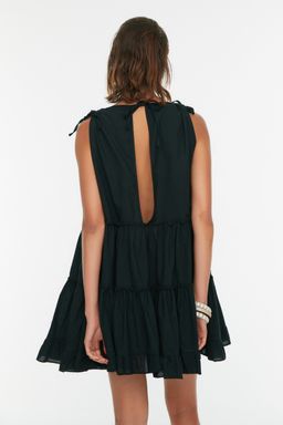 TRENDYOLMILLA Sar? Genis Kal?p Dokuma %100 Pamuk F?rf?rl? Mini Plaj Elbisesi TBESS21EL1247  фото 14