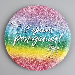 Цена за 10 шт. Тарелка одноразовая бумажная «С Днём Рождения», глитер 18 см