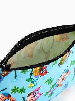 Цена за 3 шт. Косметичка-пенал на молнии плоская, маленькая, с рисунком Совы, синяя/разноцветная - Simaland фото 3