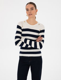 Ekru Slim Fit D__me Detayl_ Kazak
