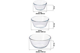 Набор салатников 3 пр. 800 мл 15*15*8 см + 1,6 л 19*19*9,5 см + 2,7 л 23*23*11 см "Crystal glass"