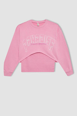 Укороченный свитшот с круглым вырезом с принтом для девочек, майка с ремешками, комплект из 2 предметов - Defacto фото 7