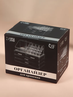 Бокс для хранения косметики, 20 секций, 23.5×14.5×19 см, 4 выдвижных ящика, прозрачный