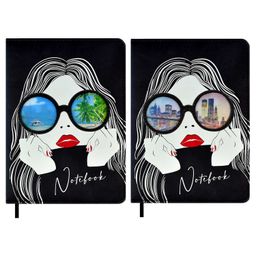 Записная книжка, А6+, арт. 61736/ 20 ДЕВУШКА В ОЧКАХ (кожзам, 126x174 мм, 96 л., твёрдый переплёт с