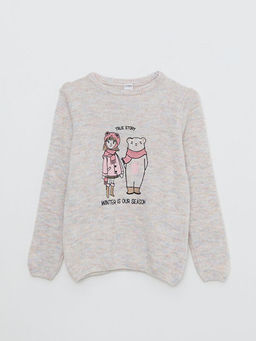 Bisiklet Yaka Nak??l? Uzun Kollu K?z ?ocuk Triko Kazak