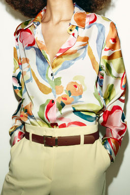 FLORAL PRINT SATIN SHIRT - Zara фото 4