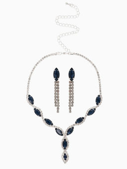 Набор 2 пред-а: серьги, колье "Вечерний шик" лепестки, цвет бело-тёмно-синий в серебре