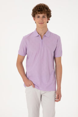 Erkek Regular Fit Fermuarl_ Lila Desenli Ti__rt Sepette S_rpriz _ndirim