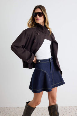 Koyu Mavi Volanl_ Diki_ Detayl_ Mini Denim Etek TWOAW27ET00023 - Trendyolmilla фото 2