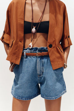 Z1975 DENIM PAPERBAG BERMUDA SHORTS WITH BELT - Zara фото 9