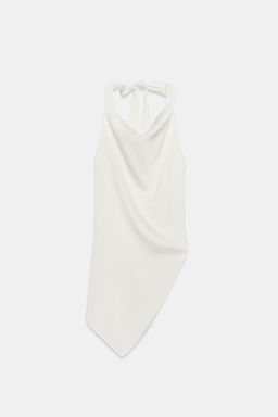 TOP SATINADO HALTER ASIM?TRICO / Blanco roto
