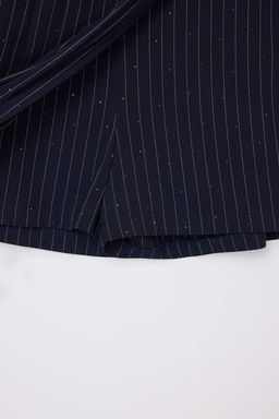 Lacivert Tas Bask? Detayl? Piliseli Poliviskon Sort & Bermuda TWOSS26SR00005