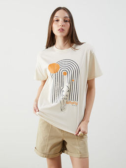 Bisiklet Yaka Bask?l? Kad?n Ti??rt