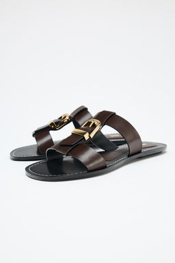 DOUBLE-STRAP FLAT SANDALS WITH BUCKLE - Zara фото 5