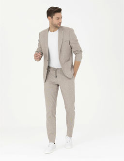 A__k Kahverengi Ex. Slim Fit Keten Kar___ml_ Kuma_ Pantolon