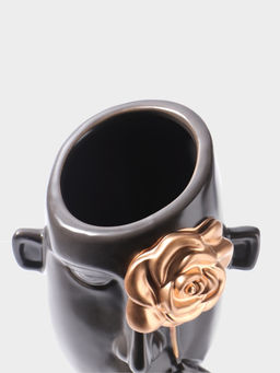 Ваза для цветов «Причуда», 9.5×9.5×27 см, керамика, чёрно-золотая