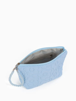 Косметичка женская «Цветочки», на молнии, ручка из бусин, голубая