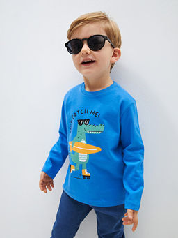 Bisiklet Yaka Bask?l? Uzun Kollu Erkek Bebek Ti??rt