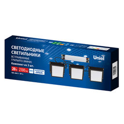ULP-1010-20W/4000K IP54 GRILYATO OPAL BLACK KIT03 Светильники светодиодные потолочные встраиваемые, комплект из 3 штук. Белый свет (4000K). 2100Лм. Для ячеек 100x100мм. Корпус черный. В комплекте с и/п. ТМ Uniel