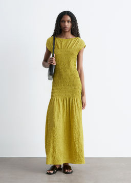 Maxivestido fruncido con nido de abeja - H&m фото 11