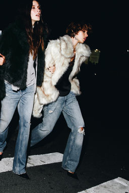 TRF RIPPED WIDE-LEG RHINESTONE JEANS