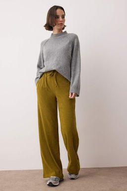 Yesil Premium Dokulu Beli Lastikli Wide Leg Orme Pantolon TWOAW26PL00126