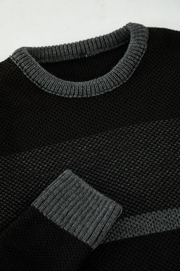 Siyah Slim Dar Kesim Bisiklet Yaka Renk Bloklu Triko Kazak TMNAW20LS0036 - Trendyolmilla фото 7
