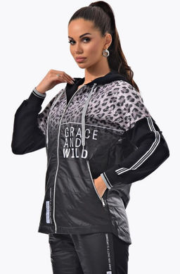 Толстовка из футера комбинированного с принтованной плащевой тканью