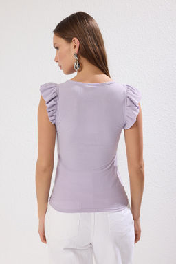 Lila Fitted/Vucuda Oturan F?rf?rl? Orme Bluz TWOSS25BZ00215