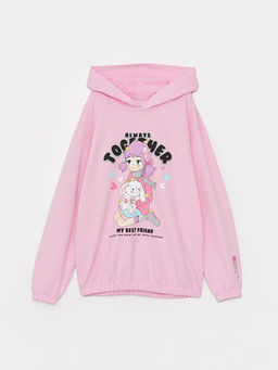 Kap??onlu Bask?l? Uzun Kollu K?z ?ocuk Sweatshirt ve Tayt - Waikiki фото 2