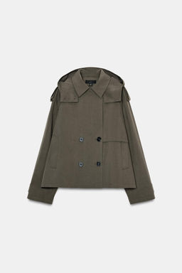TRENCH CORTA CAPUCHA / kaki oscuro - Zara фото 4